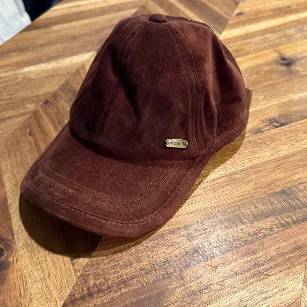 Stetson Baseball Cap OSFM Pig Suede Leather Plaid Lined Adjustable Hat